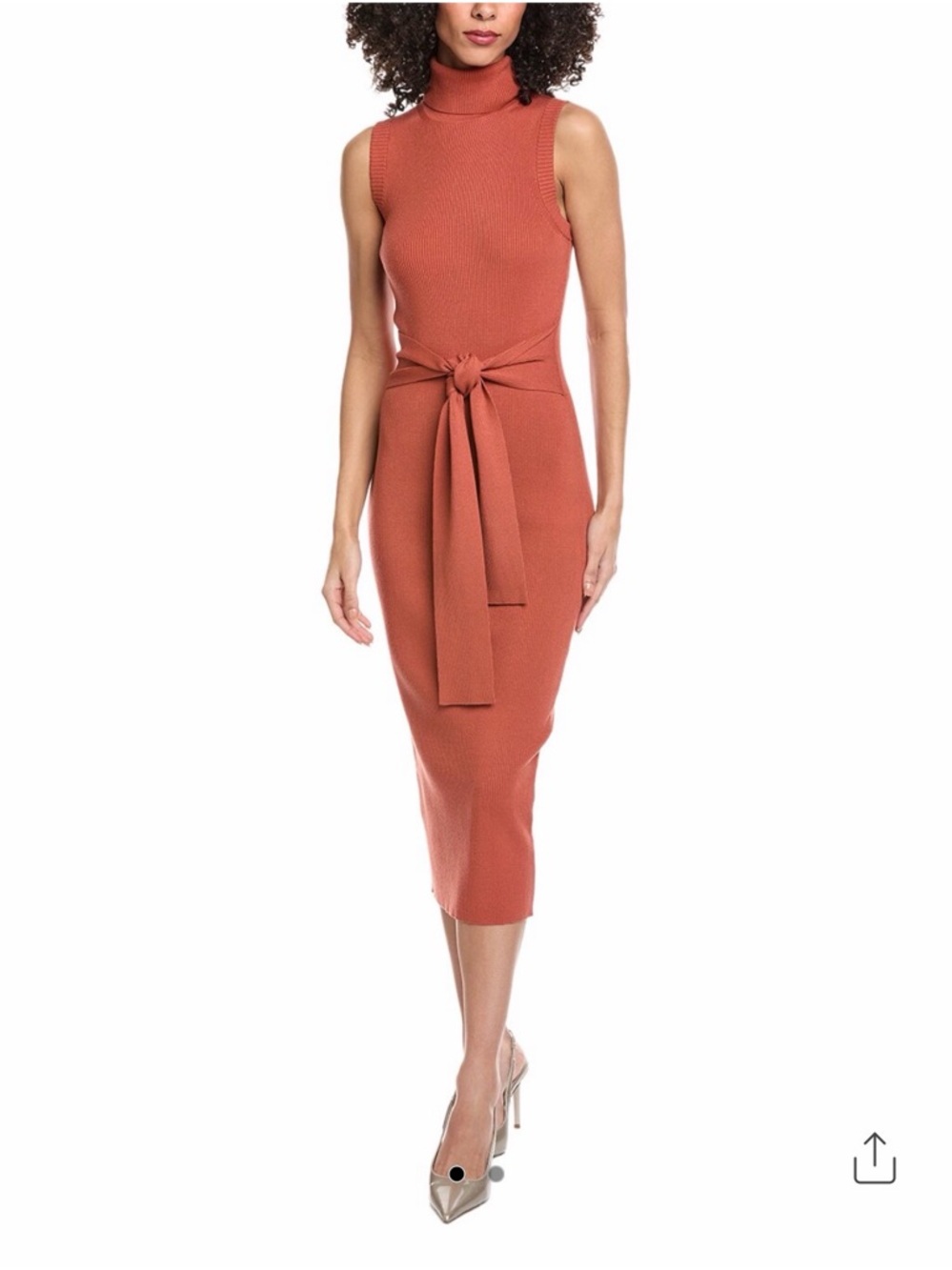 Toccin Rowen Terracotta Ribbed Knit Midi Dress with Tie Waist Size Large NWOT